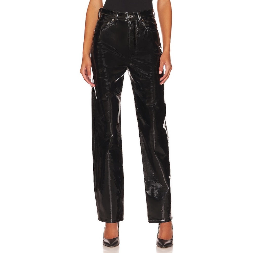 AGOLDE 90s PINCH WAIST BLACK PATENT LEATHER PANTS SIZE 26